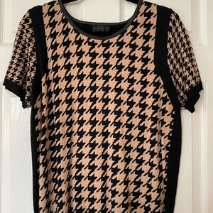 Worthington | Beige & Black Houndstooth | Short-Sleeve Blouse | XL